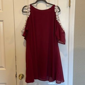 NWT- Aofur Cranberry Mini Cold Shoulder chiffon dress
